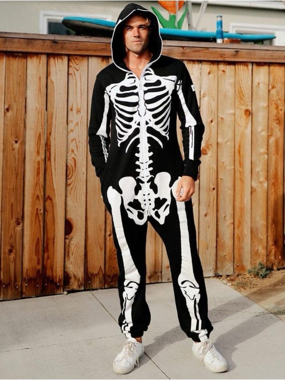 NWT Tipsy Elves Skeleton Costume Jumpsuit Men’s L Zip ONE Piece Heavy Halloween